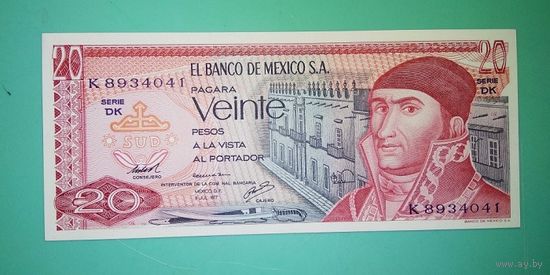 Банкнота 20 песо Мексика 1977 г.