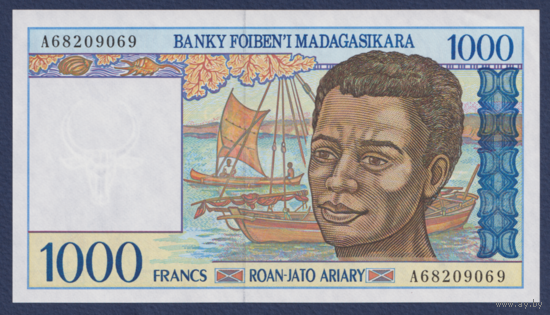 Мадагаскар, 1000 франков 1994 г., P-76b, UNC
