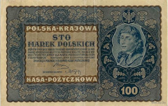 100 марок польских. 1919 год. Польша
