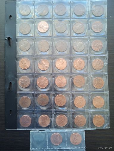 США 37 монет 1 цент - все разные года