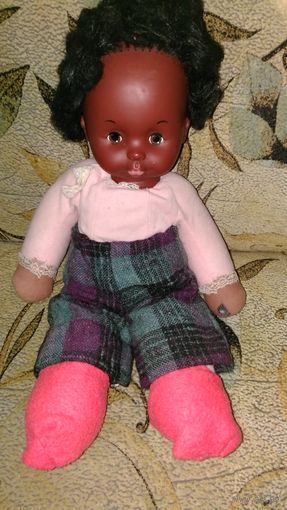 Кукла винтажная 1977 г Негритянка, заводная, мягконабивная
