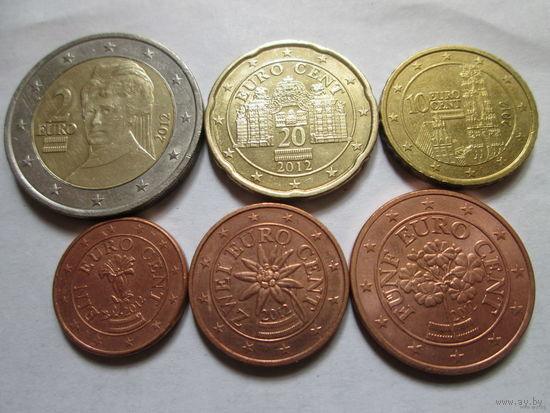 Набор евро монет Австрия 2012 г. (1, 2, 5, 10, 20 евроцентов, 2 евро)