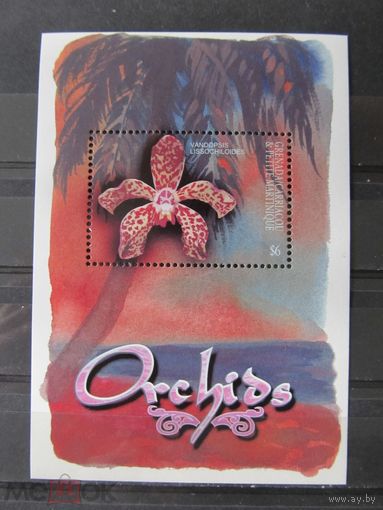 Гренада Каррикау Мартиника Флора Цветы Орхидеи блок   MNH