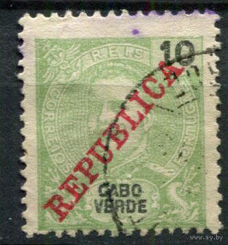 Португальские колонии - Кабо-Верде - 1911 - Надпечатка REPUBLICA на 10R - [Mi.88] - 1 марка. Гашеная.  (Лот 117AP)