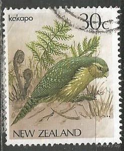 Новая Зеландия. Птицы. Кокапо. Нелетающий попугай. 1986г. Mi#962.