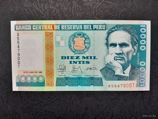 10000 инти 1988 года. Перу. UNC.