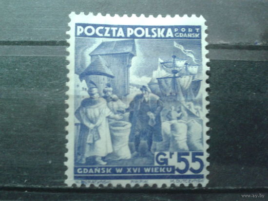 Порт Гданьск, Данциг 1938 Парусник когг 55 грошей Михель-8,0 евро