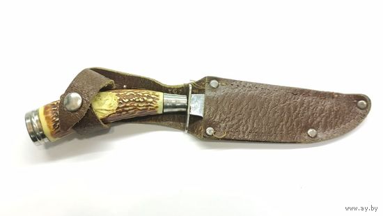 Нож охотничий в кожаном футляре, лезвие 10 см (см фото)