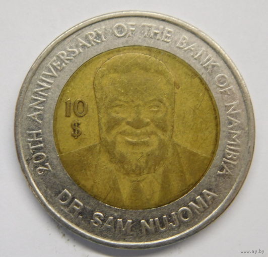 Намибия 10 долларов 2010 г "20 лет банку"
