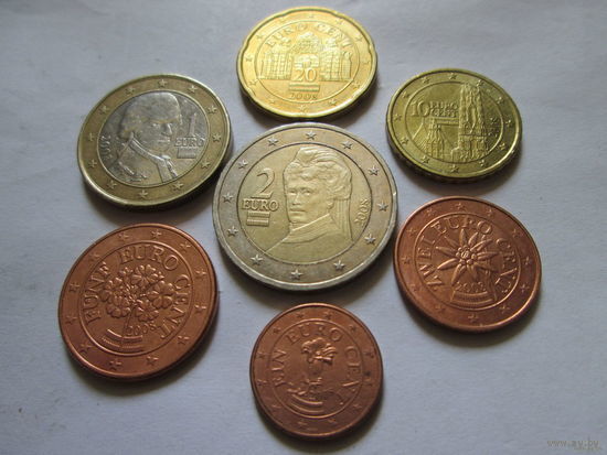 Набор евро монет Австрия 2008 г. (1, 2, 5, 10, 20 евроцентов, 1, 2 евро)