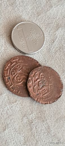 Лот две Монеты Бухара  Алим -Хан медь 2 и 3 теньге  1918 год