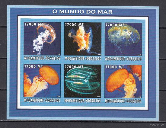 Мир моря. Фауна. Медузы. Мозамбик. 2002. Малый лист. Michel N 2566-2721 (12,0 е).