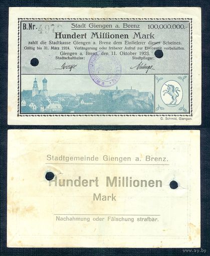 Германия, 100 000 000 марок 1923 год.