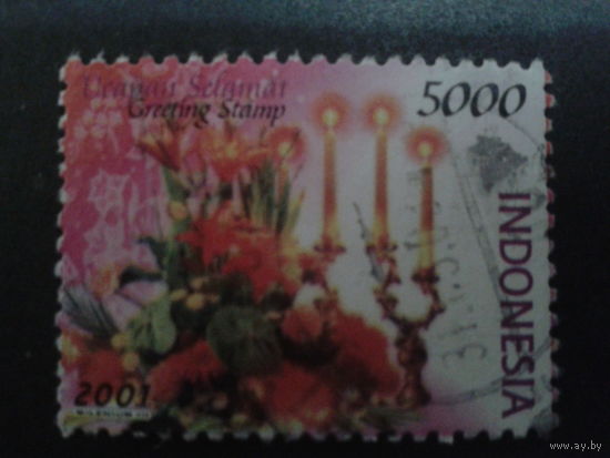 Индонезия 2001 Цветы Mi-1,8 евро гаш.