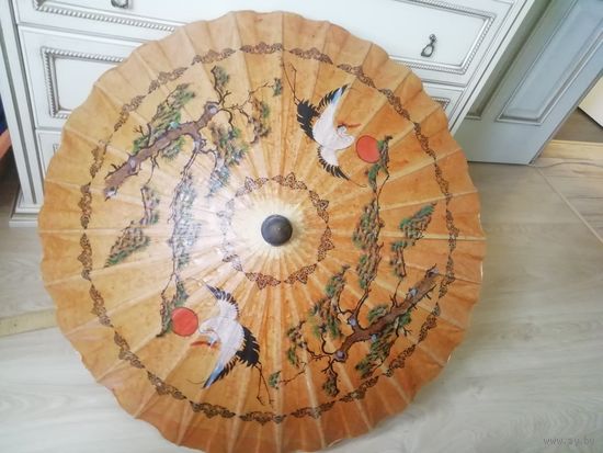 Зонт расписной бамбуковый. Малайзия. Интерьер. Из масляной бумаги. Ручная работа. 1950-е