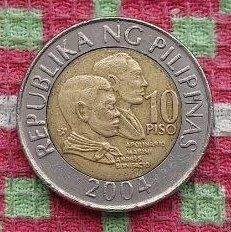 Филиппины 10 песо 2004 года
