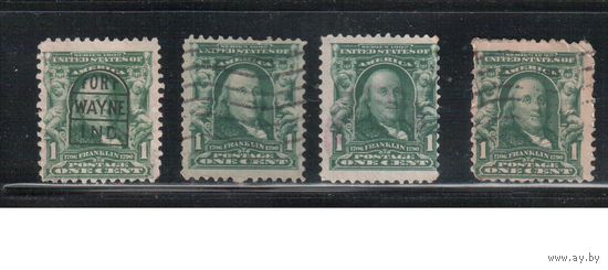 США-1902, (Мих.138), гаш.   , Стандарт, Президенты, Франклин, 4 марки-разл. гашения