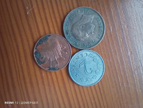 Великобритания 1 фартинг 1952, Малайзия 1 цент 2004, Мальта 2 цента 1976 -12