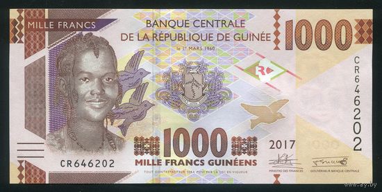 Гвинея 1000 франков 2017 г. P48b. Серия CR. UNC