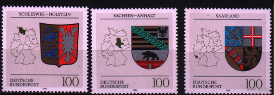ФРГ Германия 1994 ** Герб земли Шлезвиг-Гольштейн  Саксония-Анхальт Саар
