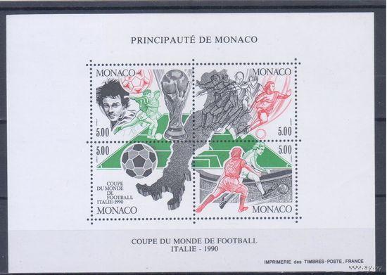 [895] Монако 1990. Спорт.Футбол.Чемпионат мира. БЛОК MNH