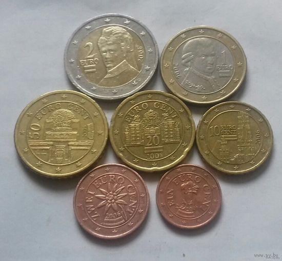 Набор евро монет Австрия 2006 г. (1, 2, 10, 20, 50 евроцентов, 1, 2 евро)
