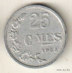 Люксембург 25 сантим 1954 2