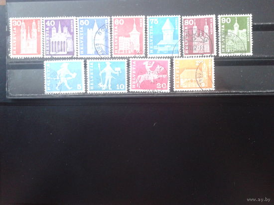 Швейцария 1960 Стандарт: архитектура и почта 11 марок
