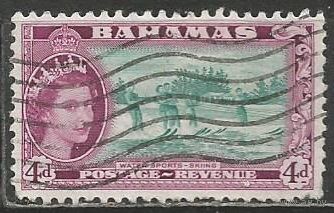 Багамы. Королева Елизавета II. Водные лыжи. 1954г. Mi#168.