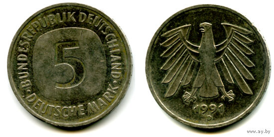 Германия 5 марок 1991 D состояние