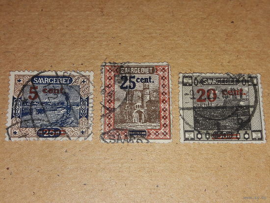 Германия Саар 1921 Стандарт. 3 марки с надпечатками