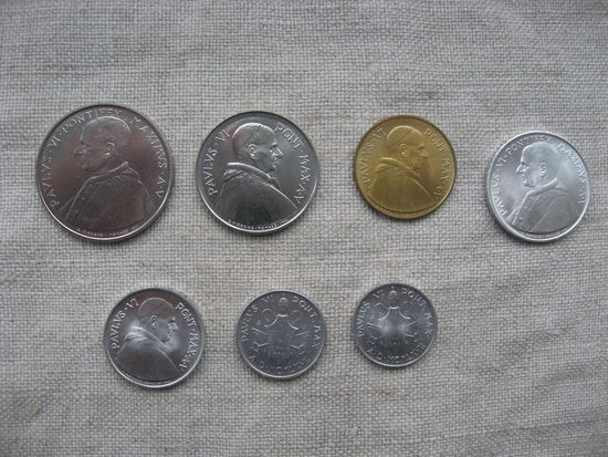 Ватикан лот из 7-ти монет номиналом от 100 до 1 лиры 1967 год - MCMLXVII Папа Павел VI