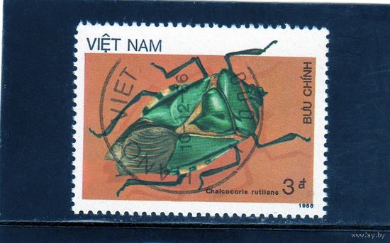 Вьетнам.Ми-1798.Зеленый жук (Chalcocoris rutilans) Серия: Насекомые.1987.