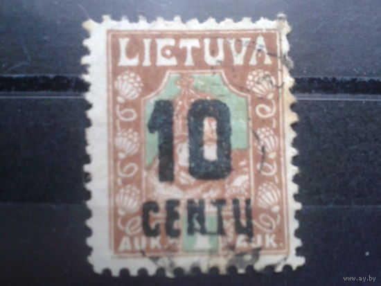 Литва, 1922, Стандарт, надпечатка 10с на 1А