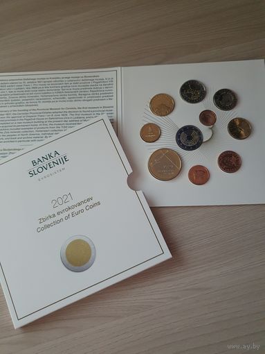 Словения 2021 год. 1, 2, 5, 10, 20, 50 евроцентов, 1, 2 и 3 евро плюс 2 евро юбилейные 200 лет основания музея в Крайне. Официальный набор монет BU в буклете.