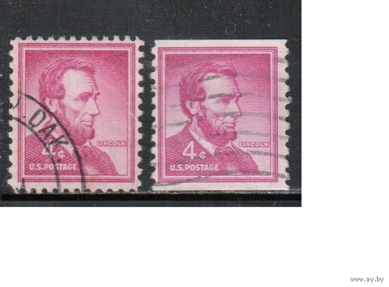 США-1954, (Мих.657 А+С), гаш.  , Стандарт, Известные американцы, Линкольн, Живопись, 2 зубцовки,