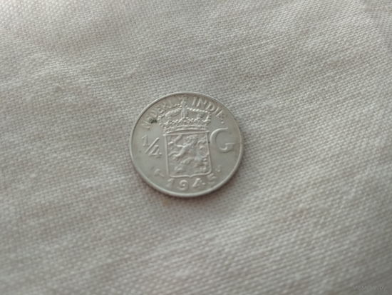 Серебро! 0,720 Голландская Ост-Индия 1/4 гульдена,1945 года