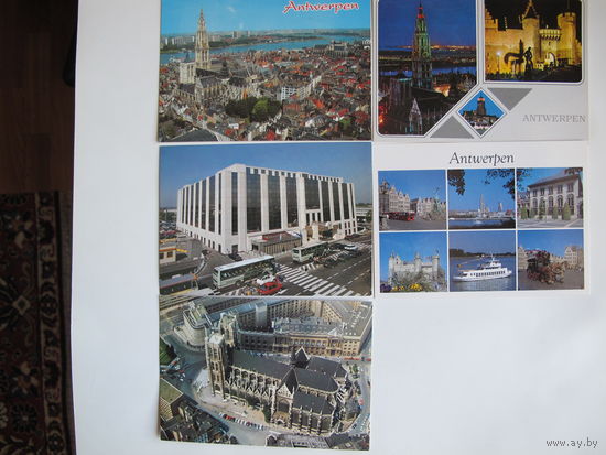 7 почтовых открыток, Бельгия (Брюссель, Антверпен, Ватерлоо), Люксембург (собор Нотр-Дам)