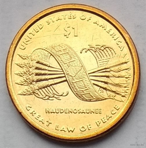 США 1 доллар 2010 г. Пояс Гайавата. Сакагавея. Стрелы.