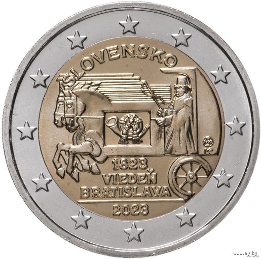 2 евро 2023 Словакия 200 лет со дня открытия конной почты UNC из ролла