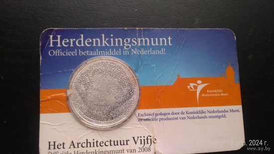 Нидерланды 5 евро 2008 Нидерландская архитектура медь покрытая серебром в холдере (медь оголилась, холдер поврежден)