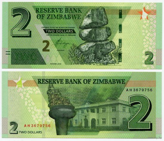 Зимбабве. 2 доллара (образца 2019 года, Р99b, UNC)