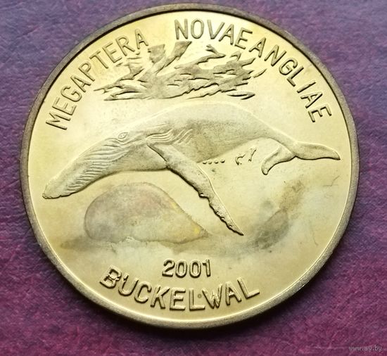 Северная Корея 1 вона, 2001 Киты - Горбатый кит (Megaptera novaeangliae) /латунь, жёлтый цвет/