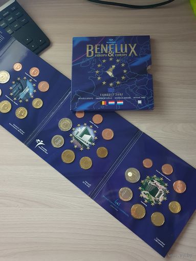 Бенилюкс 2007 год. 1, 2, 5, 10, 20, 50 евроцентов, 1, 2 евро (Римский договор) Бельгии, Нидерландов и Люксембурга. Официальный набор монет в буклете.
