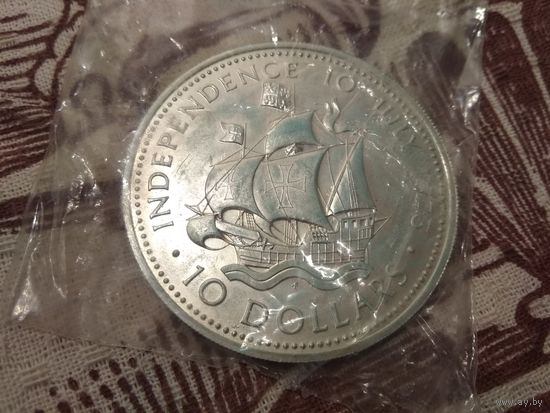 Серебро 0.925! Багамы 10 долларов, 1973 Независимость, 10 июля 1973