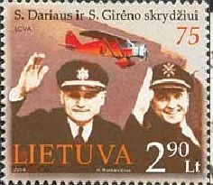 Литва 2008, (307) Лётчики Дариус и Гиренас. 75-летие полёта. Авиация. Самолет, 1 марка **