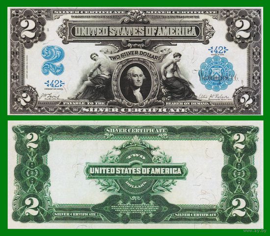 [КОПИЯ] США 2 доллара 1899 г. Серебряный сертификат.