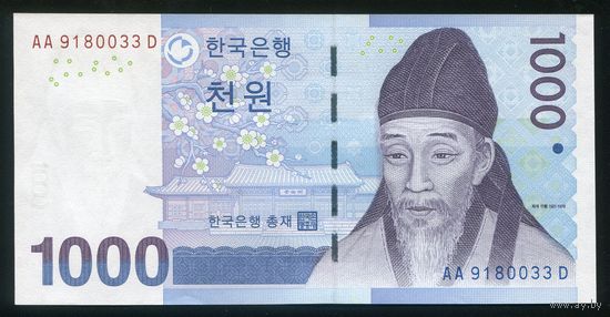 Южная Корея 1000 вон 2007 г. P54. Серия AA. UNC