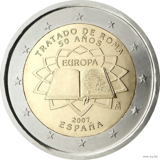 2 евро Испания 2007 50 лет подписания Римского договора UNC из ролла