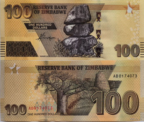 Зимбабве 100 Долларов 2020 UNC П1-162